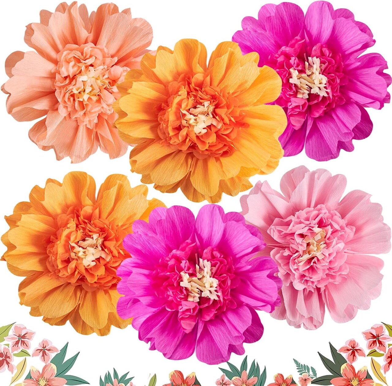 6-Pack 12" Crepe Paper Flowers – Spring & Summer Fiesta Wall and Party Decorations